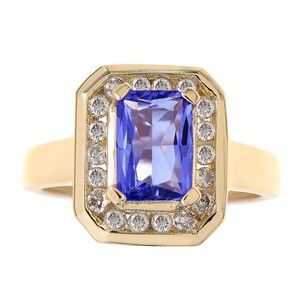 1.50 Carat Emerald Cut Tanzanite & Diamond Ring